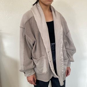 Free People Jordan Heavy Knit Long Sleeve Button-front Mixed Media Shirt Jacket